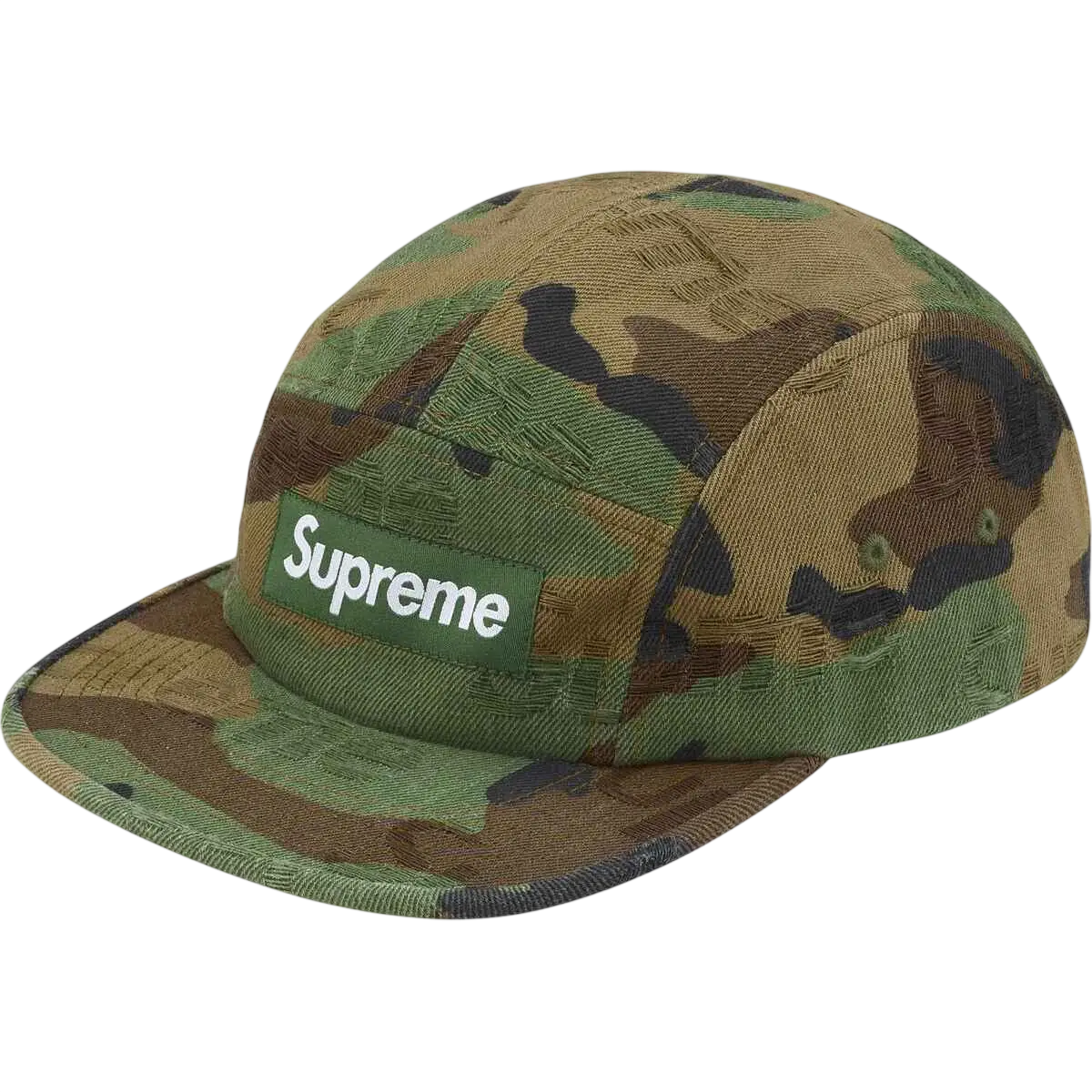 Supreme Jacquard Logo Denim Camp Cap Woodland Camo - One size
