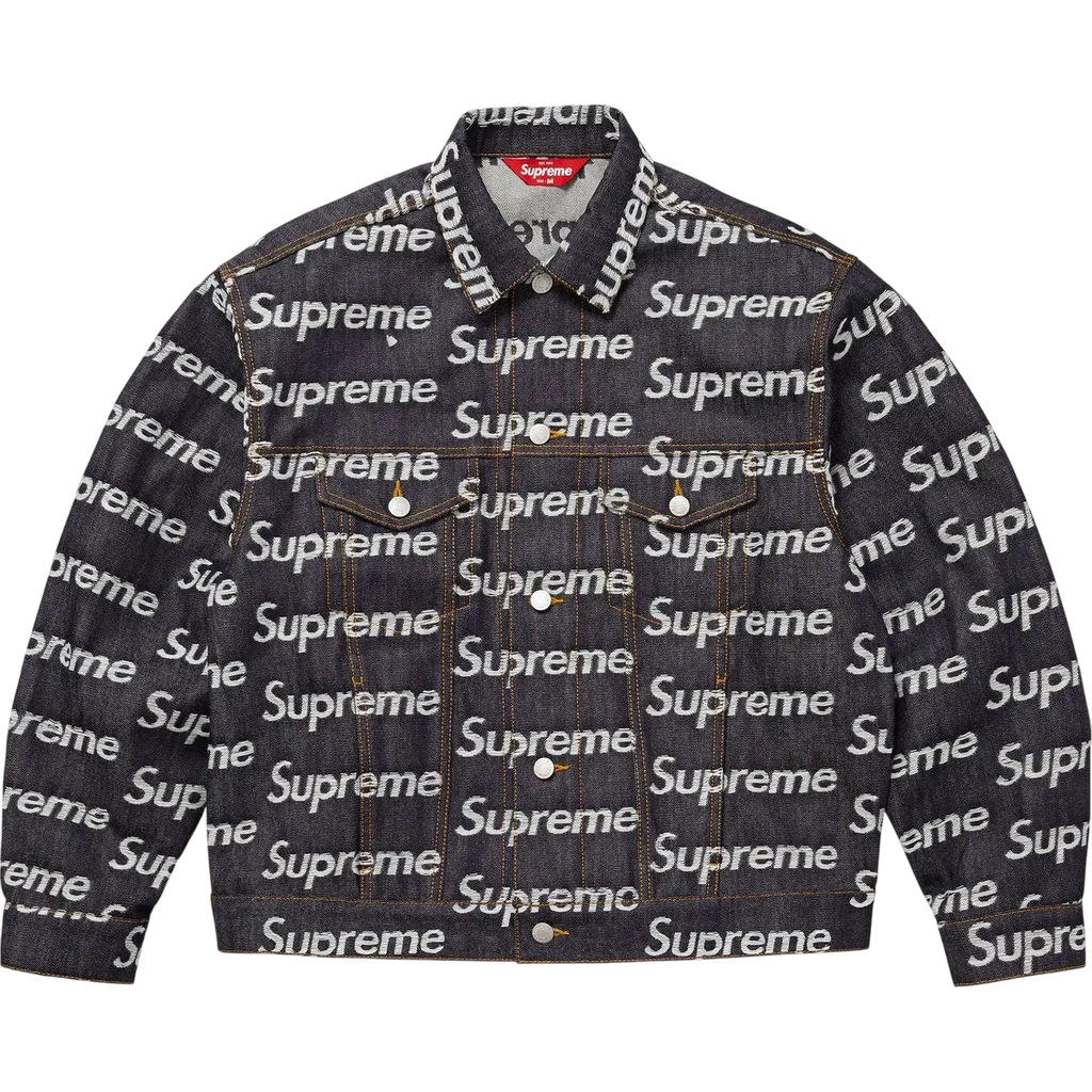 Supreme Jacquard Logos Denim Jacket Rigid Indigo
