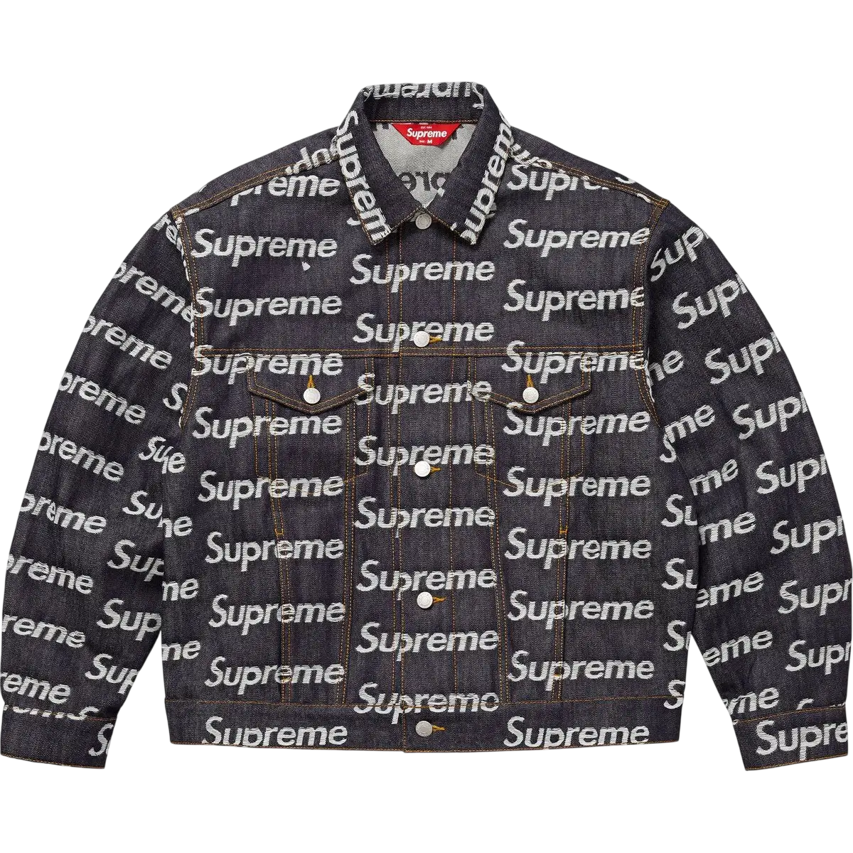 Supreme Jacquard Logos Denim Jacket Rigid Indigo