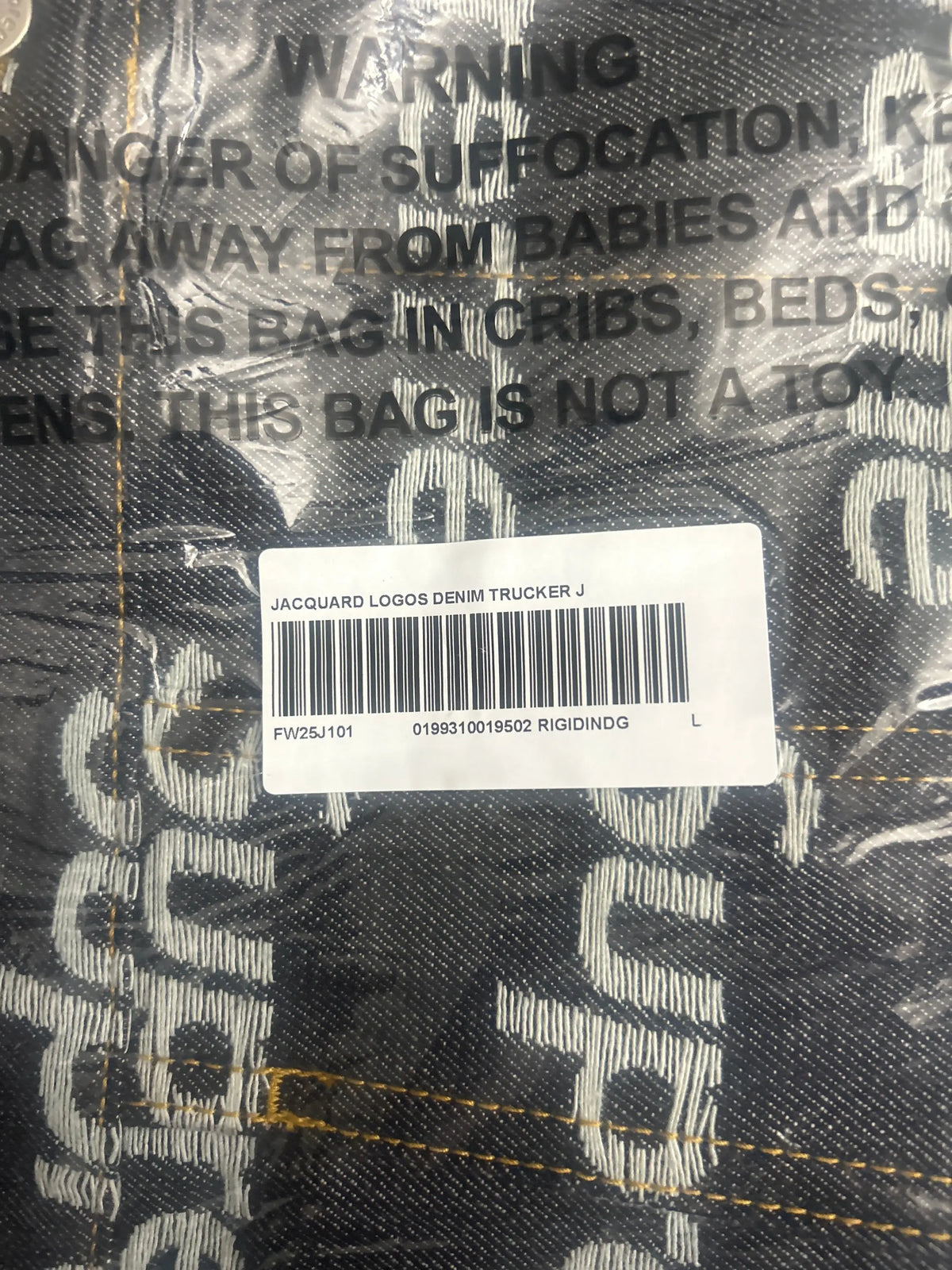 Supreme Jacquard Logos Denim Jacket Rigid Indigo Large