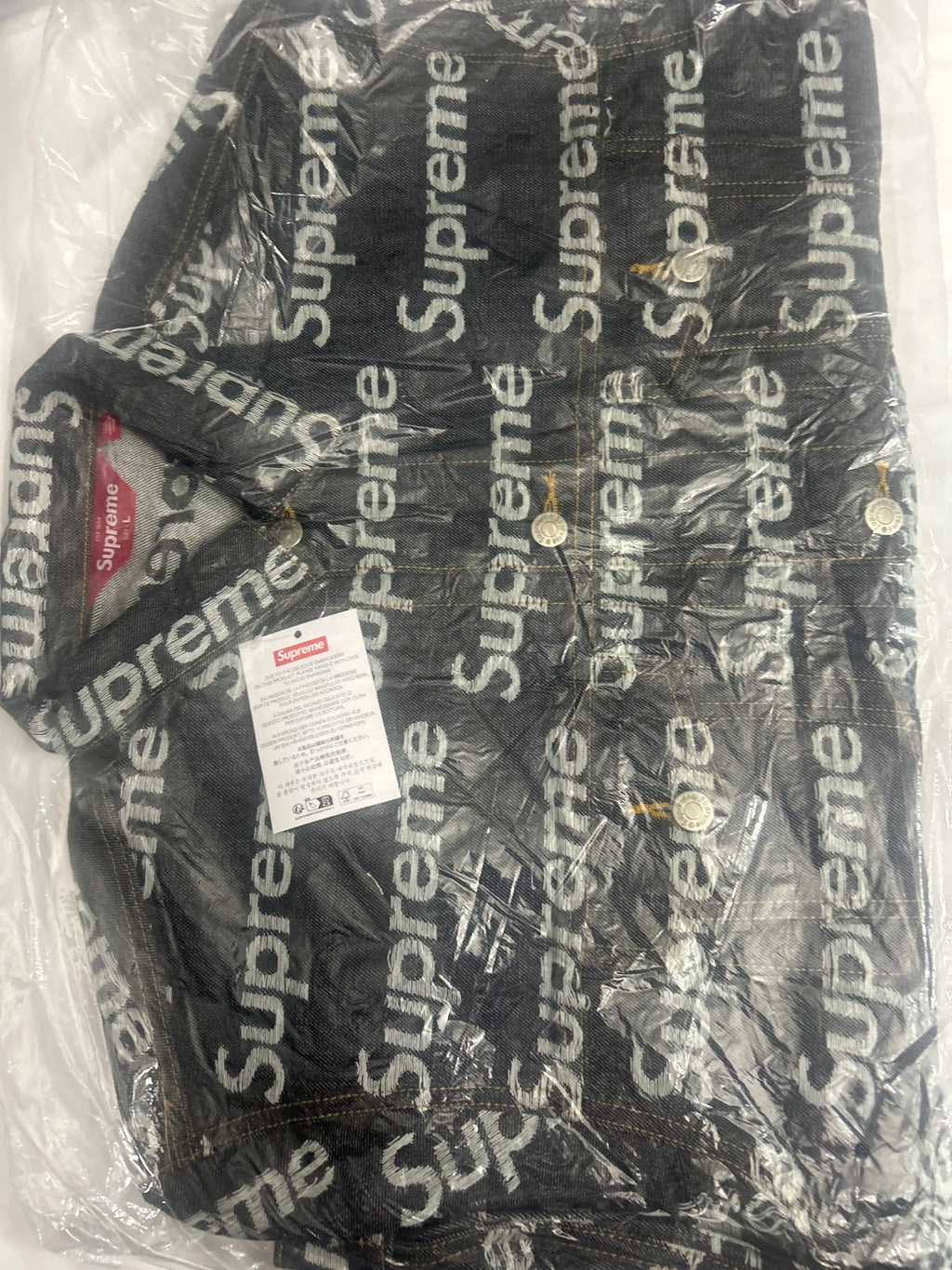 Supreme Jacquard Logos Denim Jacket Rigid Indigo Large