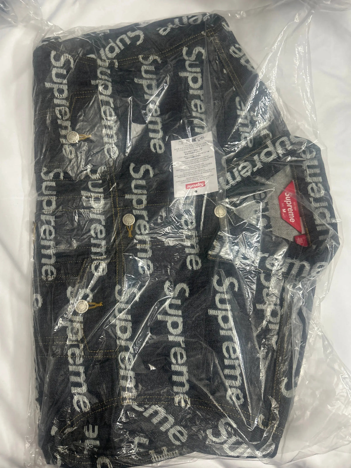 Supreme Jacquard Logos Denim Jacket Rigid Indigo Medium