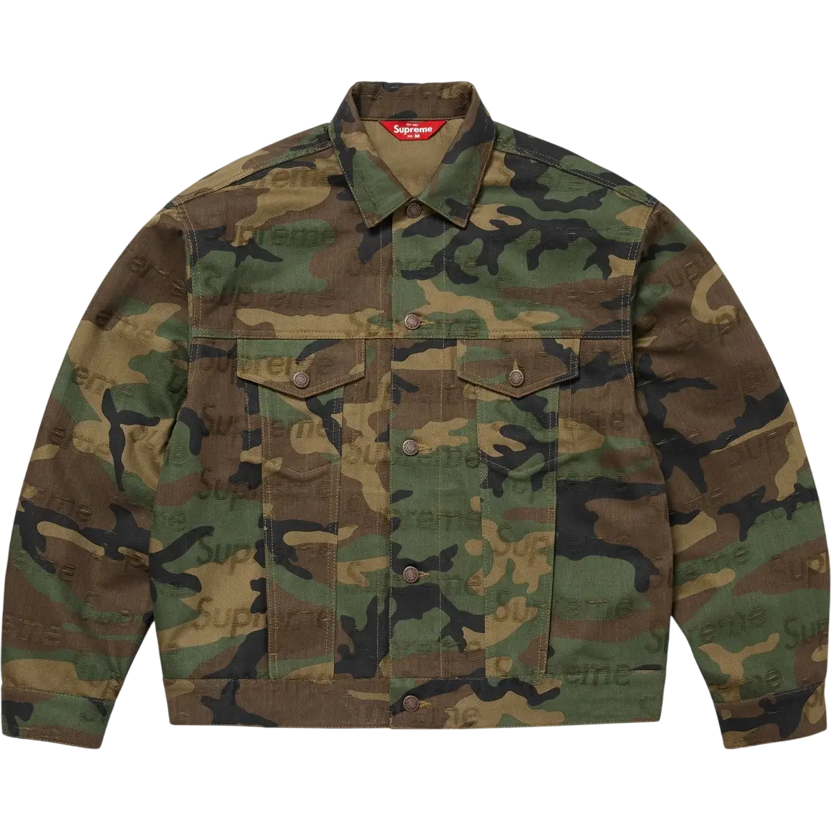 Supreme Jacquard Logos Denim Jacket Woodland Camo