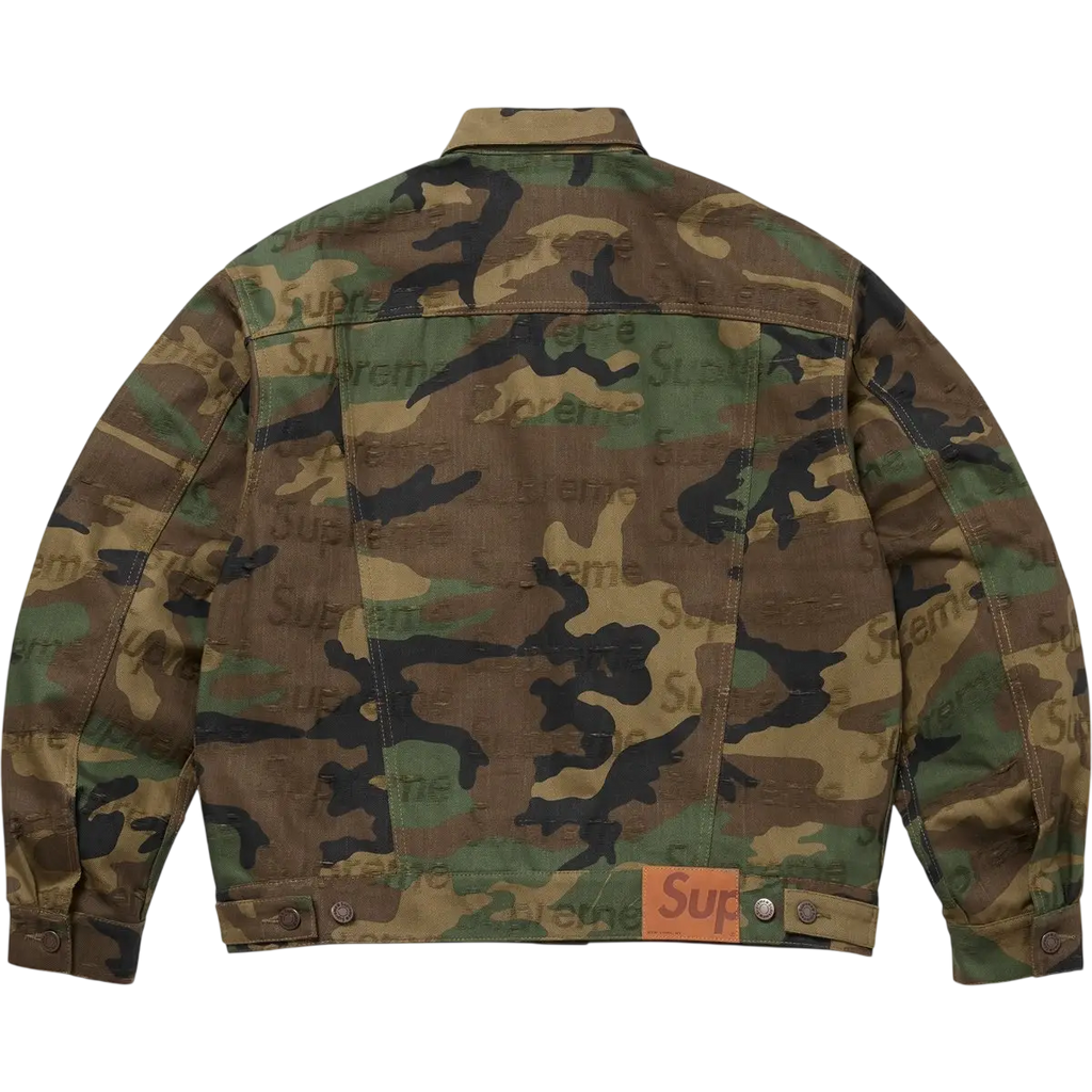 Supreme Jacquard Logos Denim Jacket Woodland Camo