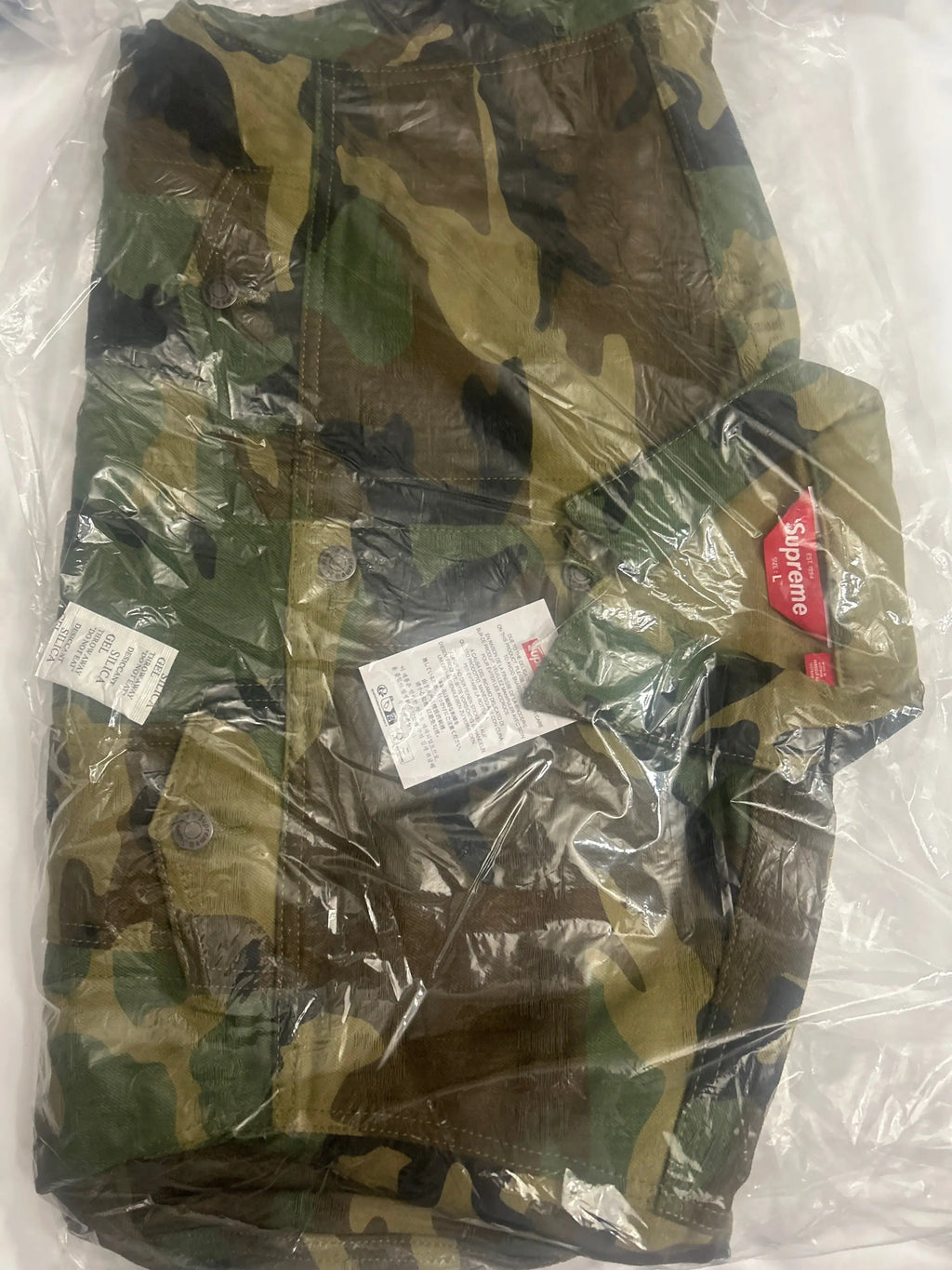 Supreme Jacquard Logos Denim Jacket Woodland Camo Large
