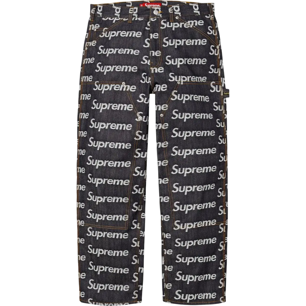 Supreme Jacquard Logos Double Knee Denim Pants Rigid Indigo - 30