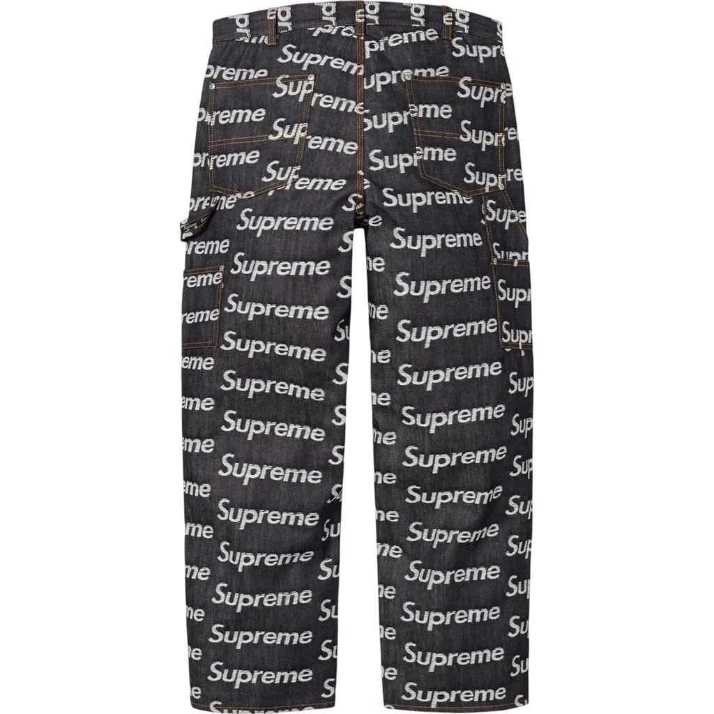 Supreme Jacquard Logos Double Knee Denim Pants Rigid Indigo - 30