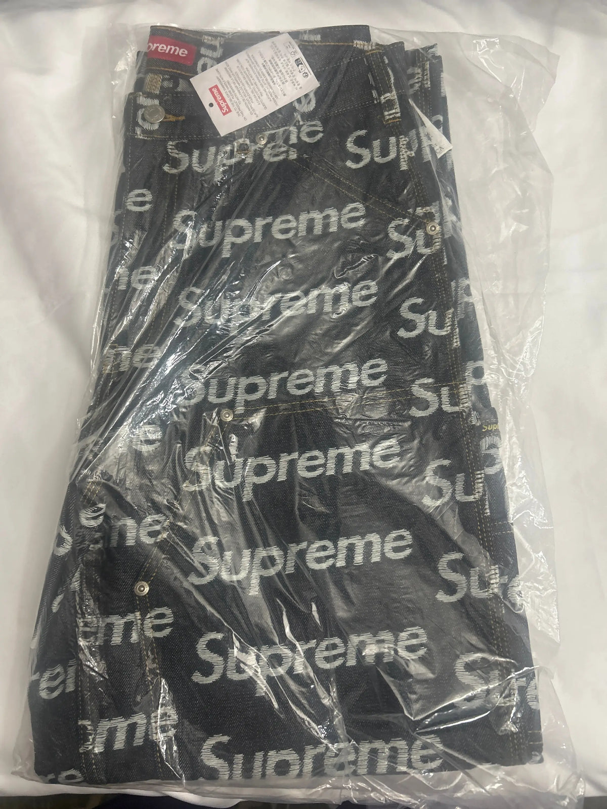 Supreme Jacquard Logos Double Knee Denim Pants Rigid Indigo