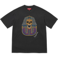 Dark gray Supreme King Tut short sleeve top featuring a skull with colorful rhinestone Egyptian pharaoh headdress