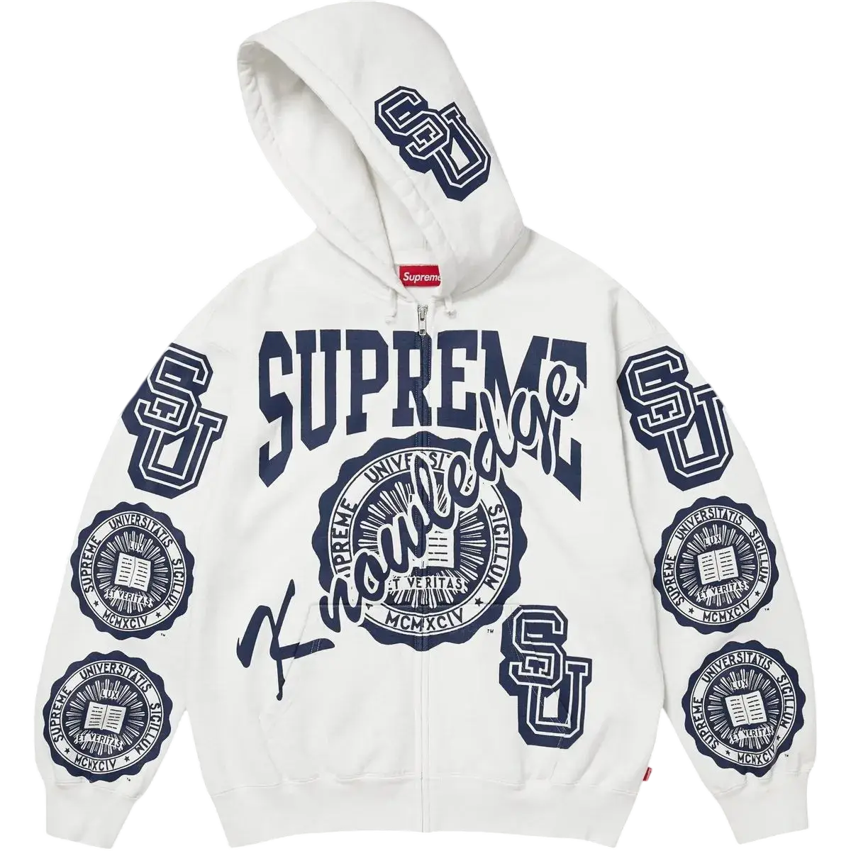 Supreme Knowledge Reigns Zip Up Hooded Sweatshirt White - L