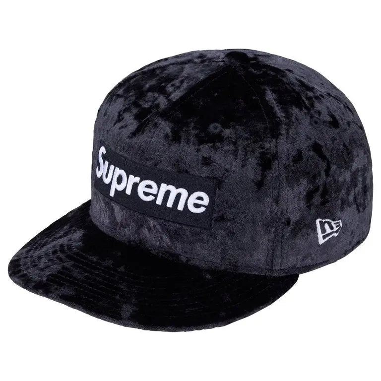 Supreme New Era Crushed Velvet Box Logo 59Fifty Black 7 3/4”