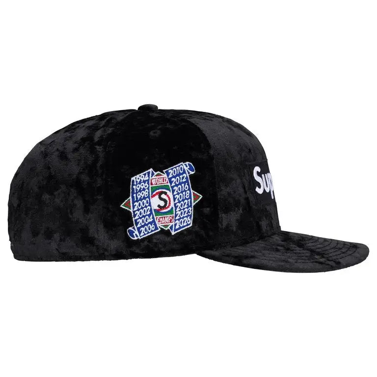 Supreme New Era Crushed Velvet Box Logo 59Fifty Black 7 3/4”