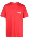 Red supreme NFL x Raiders x 47 pocket tee with white embroidered logo on chest pocket in comfortable cotton material