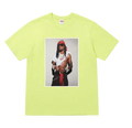 Neon yellow Supreme Playboi Carti t-shirt featuring a rectangular graphic of a man with sunglasses and red bandana