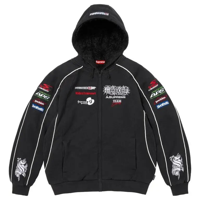 Supreme Racing LIned Zip-Up Hoodie Black Large