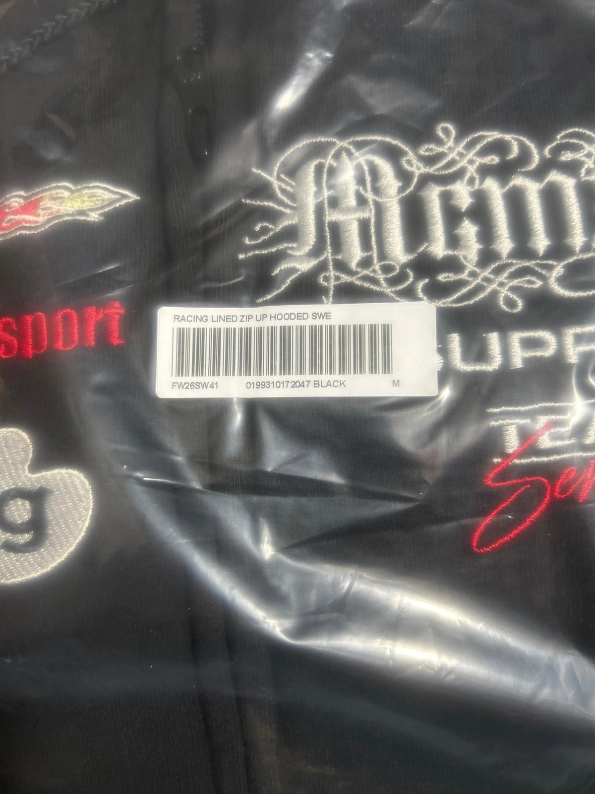 Supreme Racing LIned Zip-Up Hoodie Black Medium