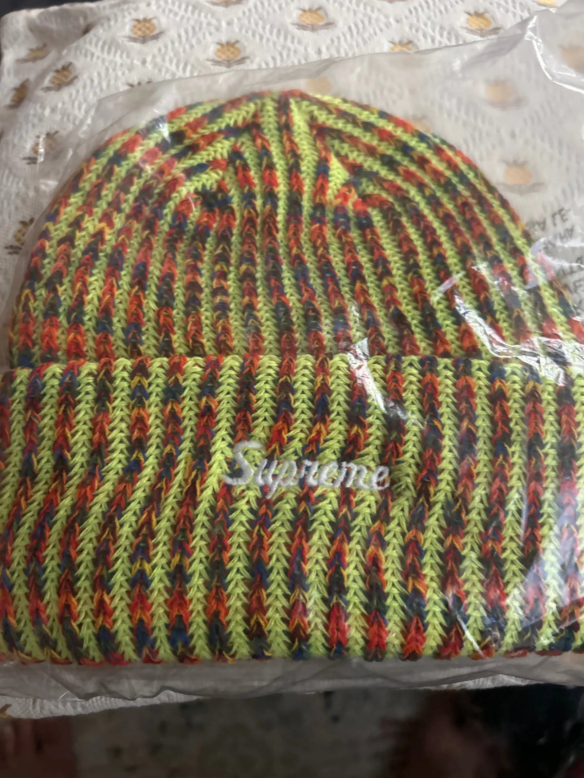 Supreme Rainbow Loose Gauge Beanie Neon Yellow