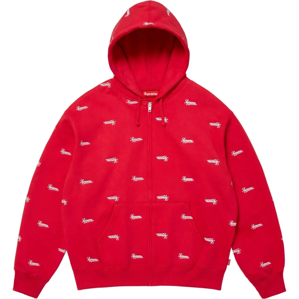 Supreme Repeat Script Zip-Up Hoodie and Sweatpants Red - M