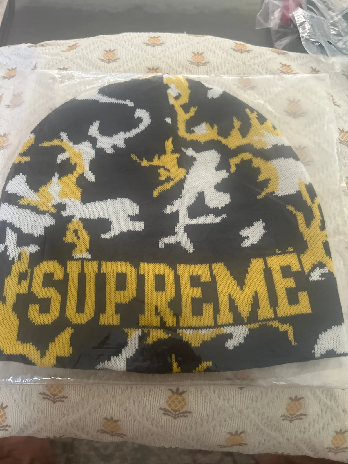 Supreme Reversible Camo Beanie Yellow