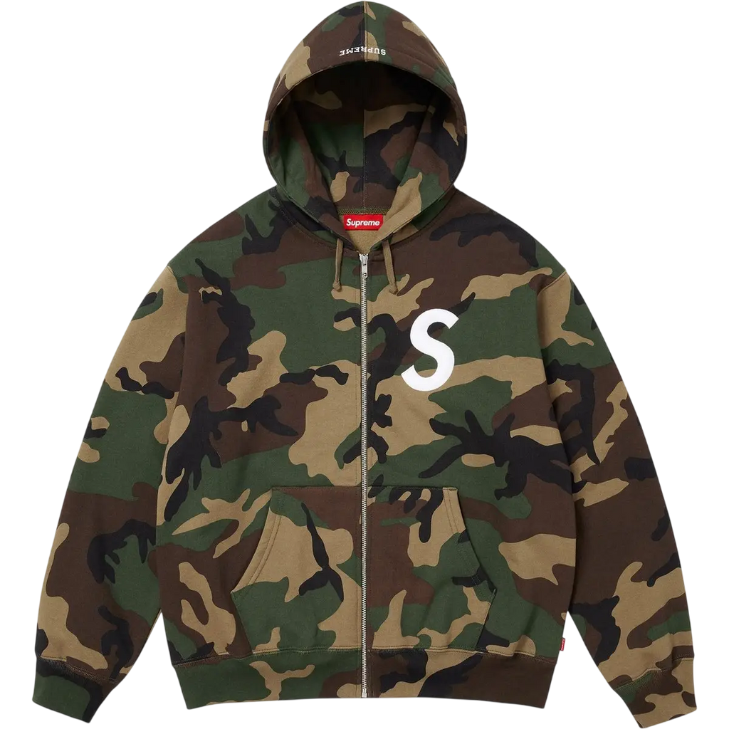 Supreme S Logo Zip Up Hoodie Woodland Camo - M