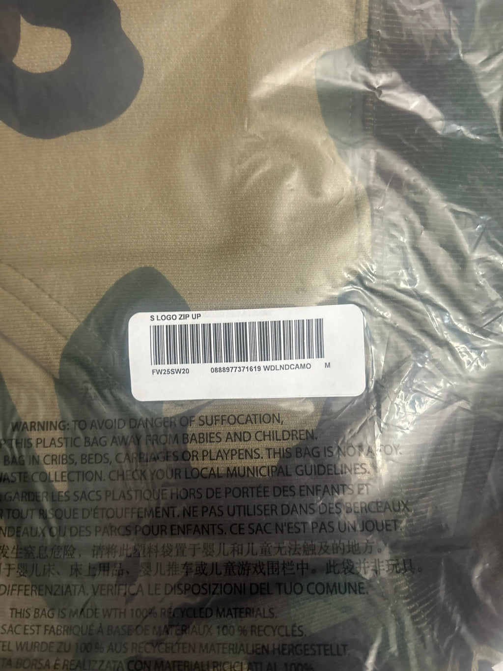 Supreme S Logo Zip Up Hoodie Woodland Camo Medium
