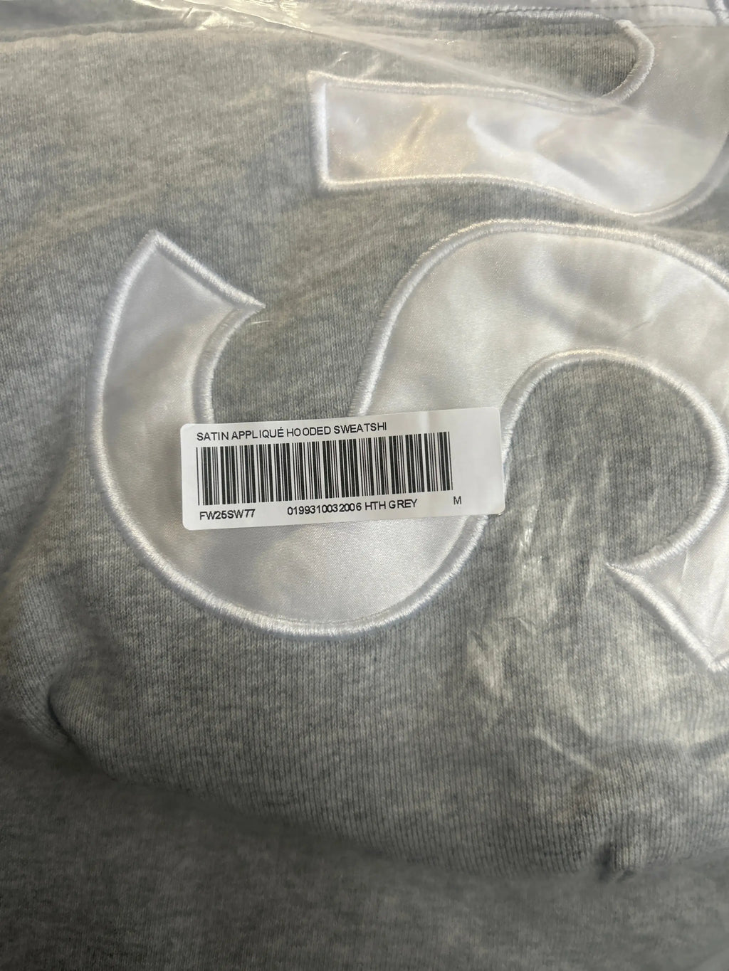 Supreme Satin Appliqué Hooded Sweatshirt (FW25) Gray Medium