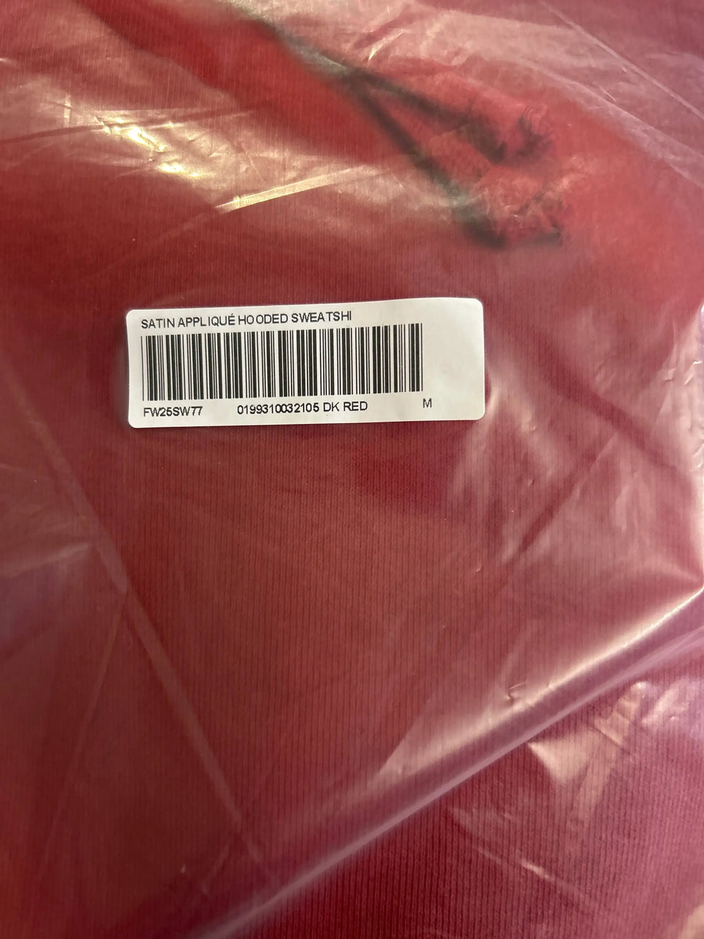 Supreme Satin Appliqué Hooded Sweatshirt (FW25) Red Medium