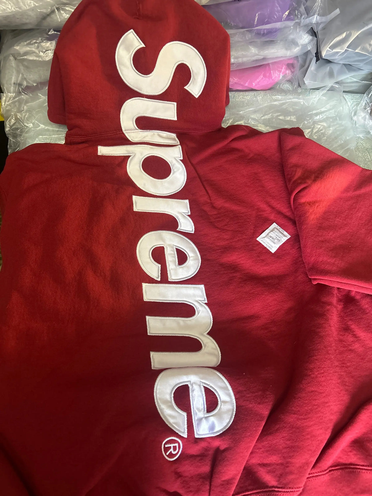 Supreme Satin Appliqué Hooded Sweatshirt (FW25) Red Medium