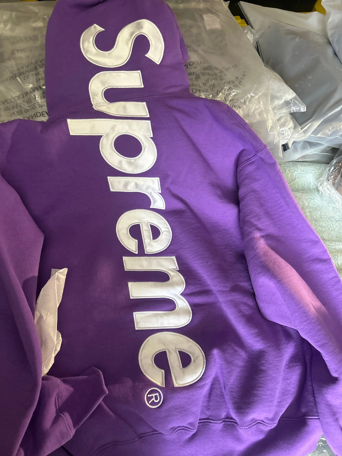 Supreme Satin Appliqué Hooded Sweatshirt (FW25) Violet Medium