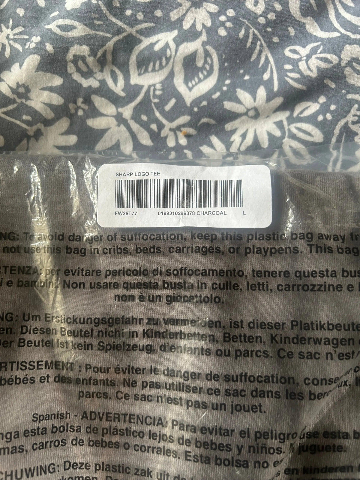 Supreme Sharp Spellout Tee Charcoal Large
