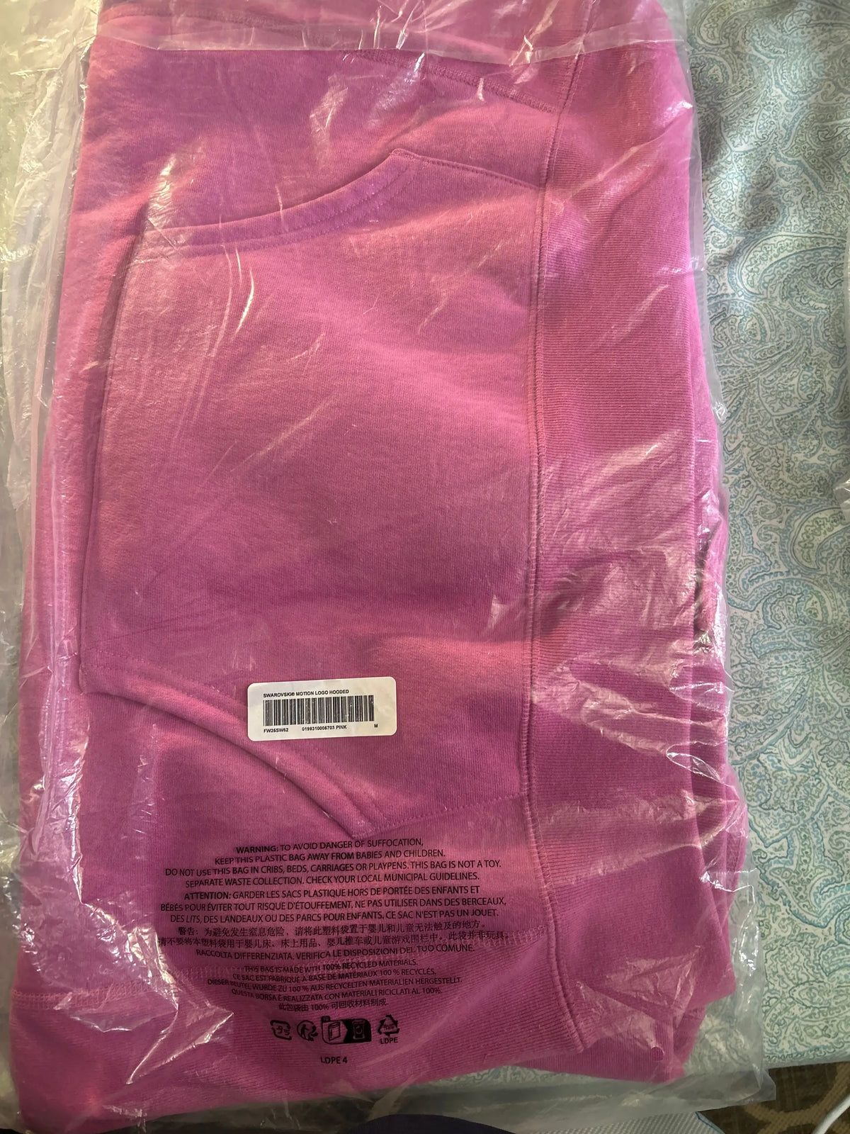 Supreme Swarovski Motion Logo Hooded Sweatshirt Pink Medium