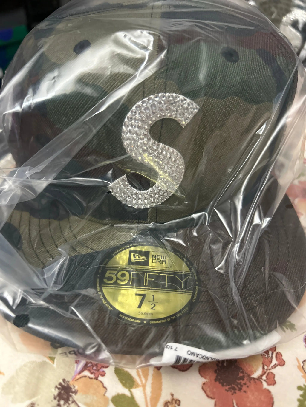 Supreme Swarovski S Logo New Era 59Fifty Fitted Hat Woodland Camo 7 1/2”