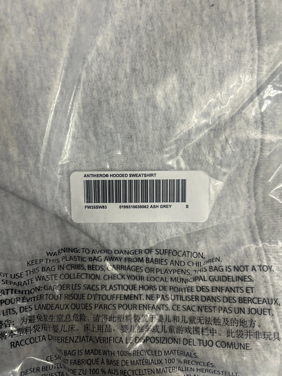 Supreme x Antihero Pullover Hoodie Ash Grey Small
