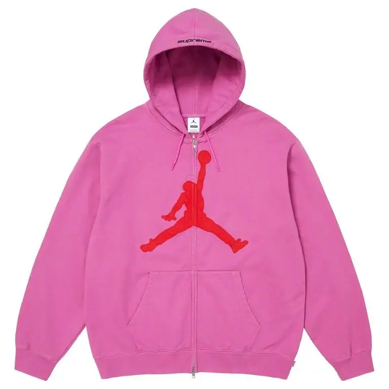 Supreme x Jordan Hooded Zip Up Sweatshirt Pink Large