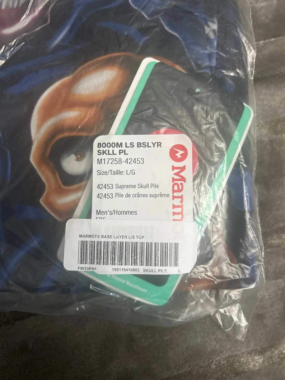 Supreme x Marmot Base Layer Long Sleeve Top Skull Pile Large