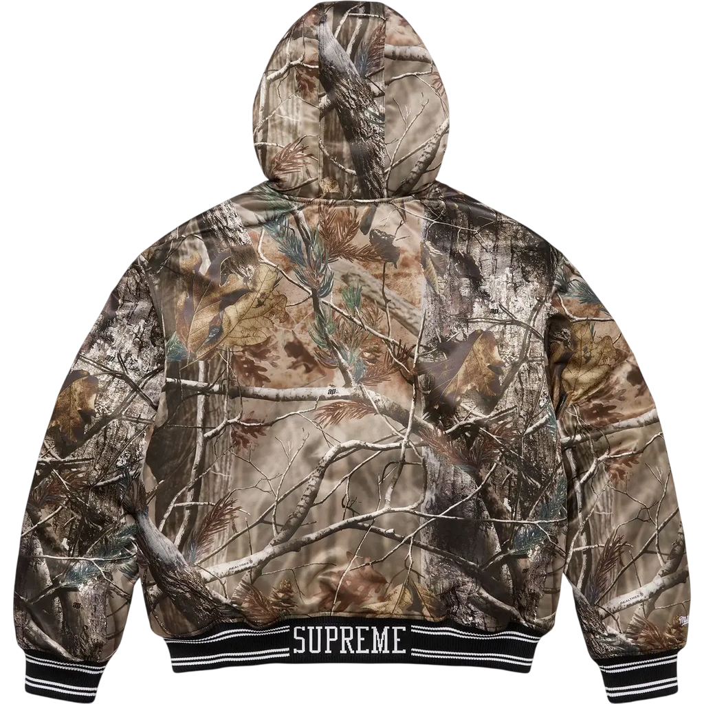 Supreme x Mitchell & Ness Lined Hooded Satin Varsity Jacket Realtree Camo - M