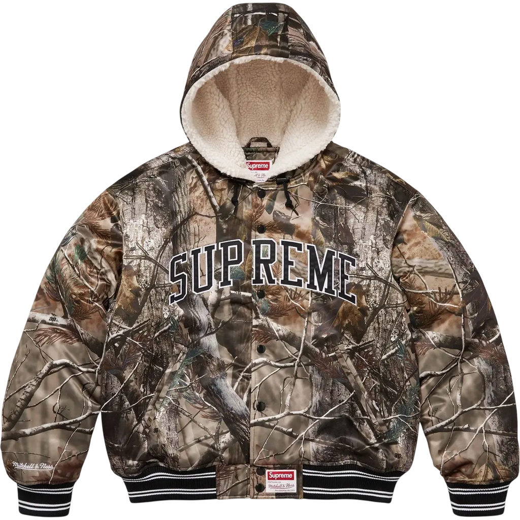 Supreme x Mitchell & Ness Lined Hooded Satin Varsity Jacket Realtree Camo - M