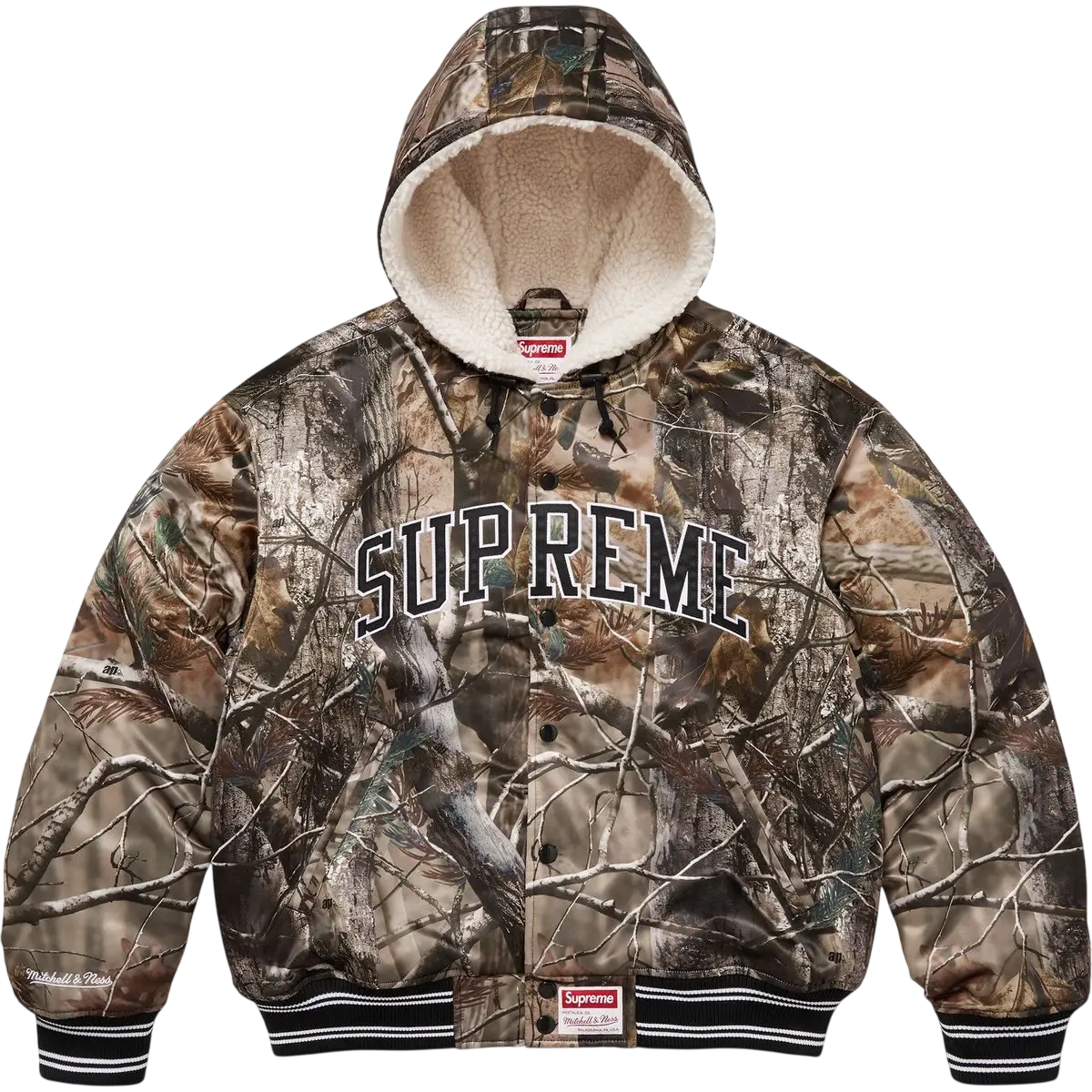 Supreme x Mitchell & Ness Lined Hooded Satin Varsity Jacket Realtree Camo - M