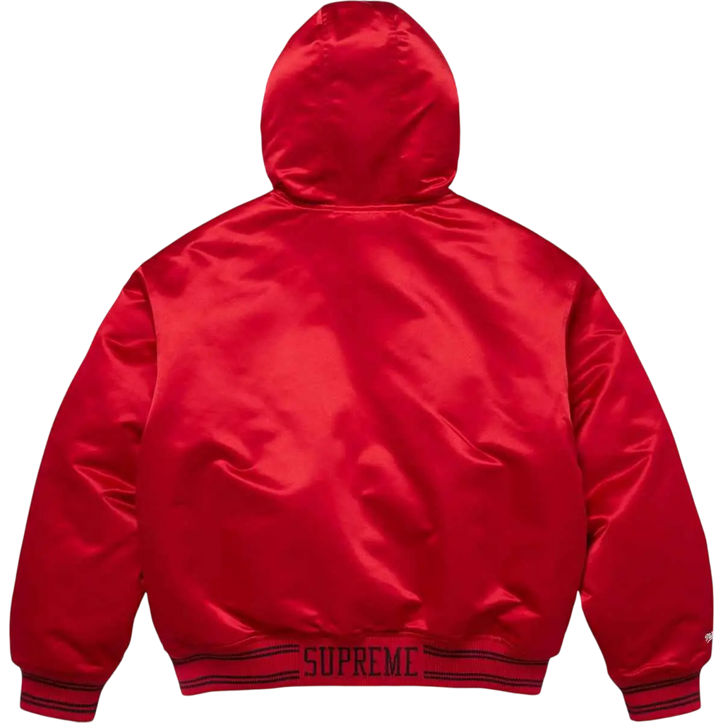 Supreme x Mitchell & Ness Lined Hooded Satin Varsity Jacket Red - M