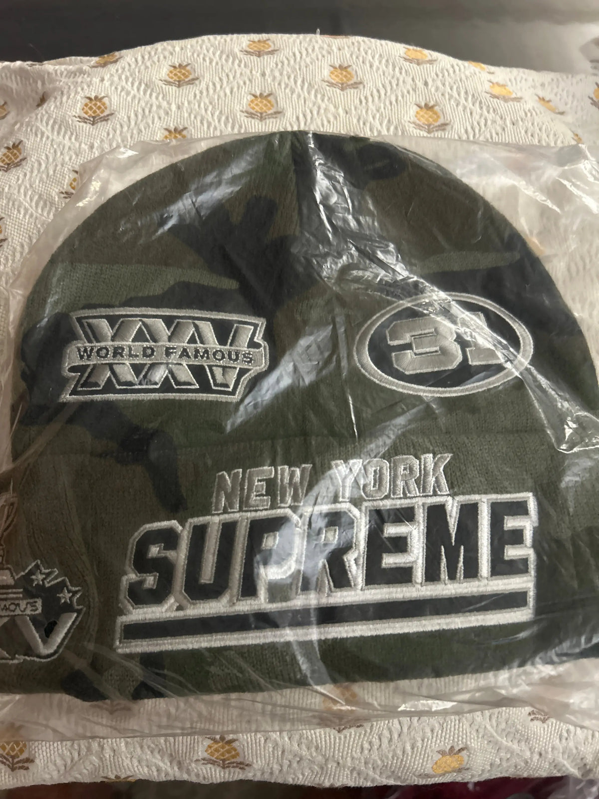 Supreme x New Era Football Beanie Woodland Camo