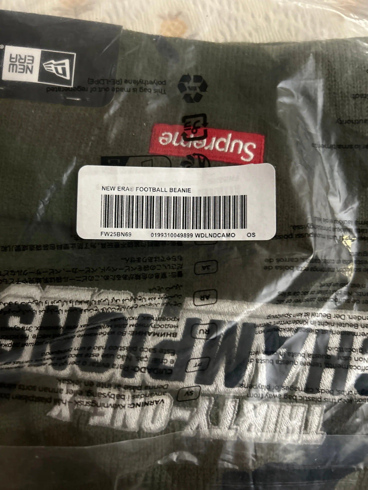 Supreme x New Era Football Beanie Woodland Camo