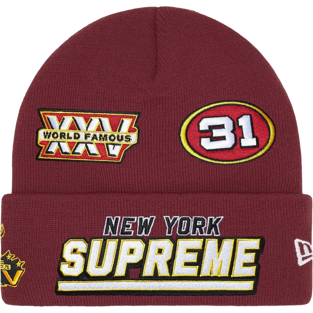Supreme x New Era Football Beanie Cardinal - One size