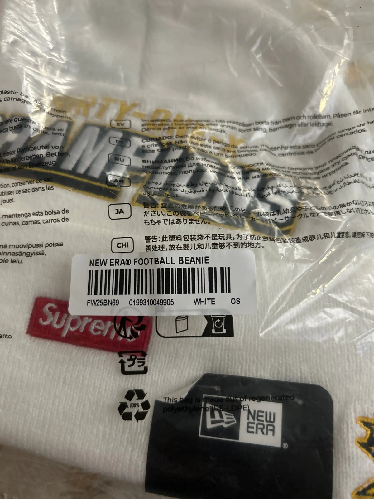 Supreme x New Era Football Beanie White