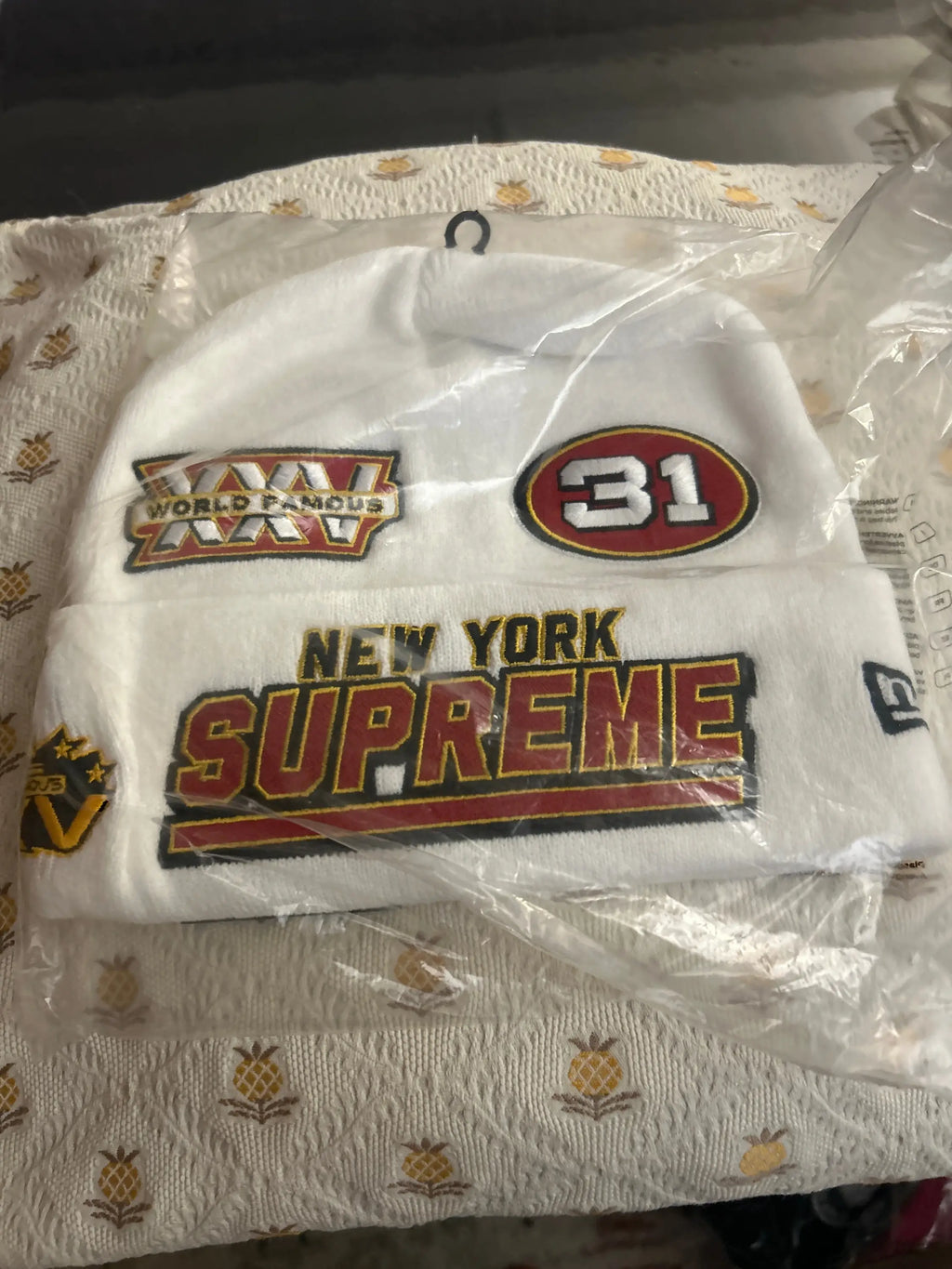 Supreme x New Era Football Beanie White
