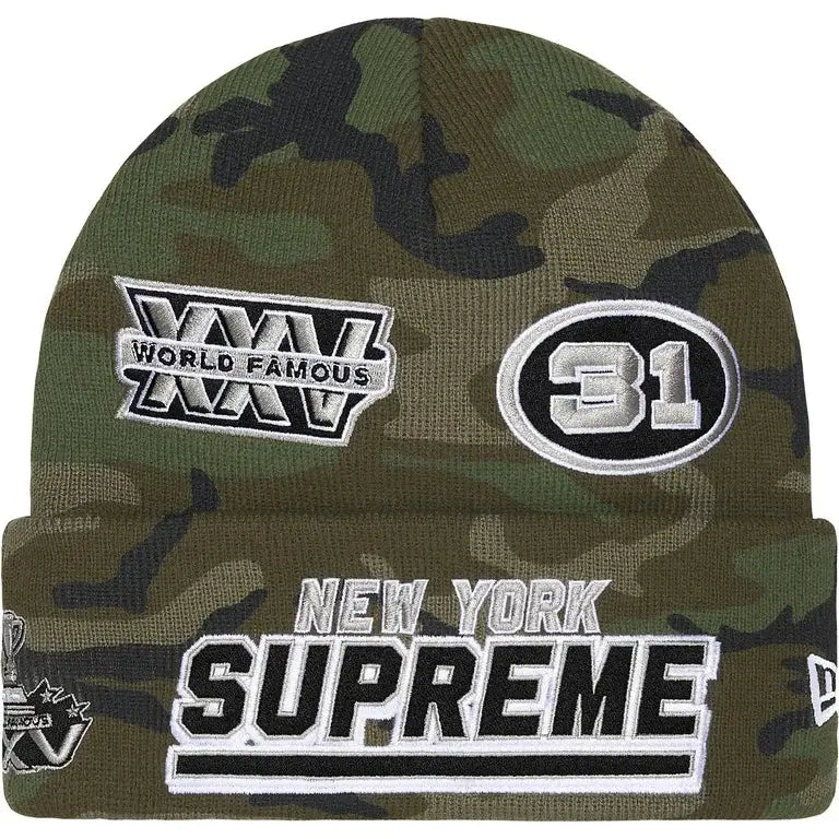 Supreme x New Era Football Beanie Woodland Camo