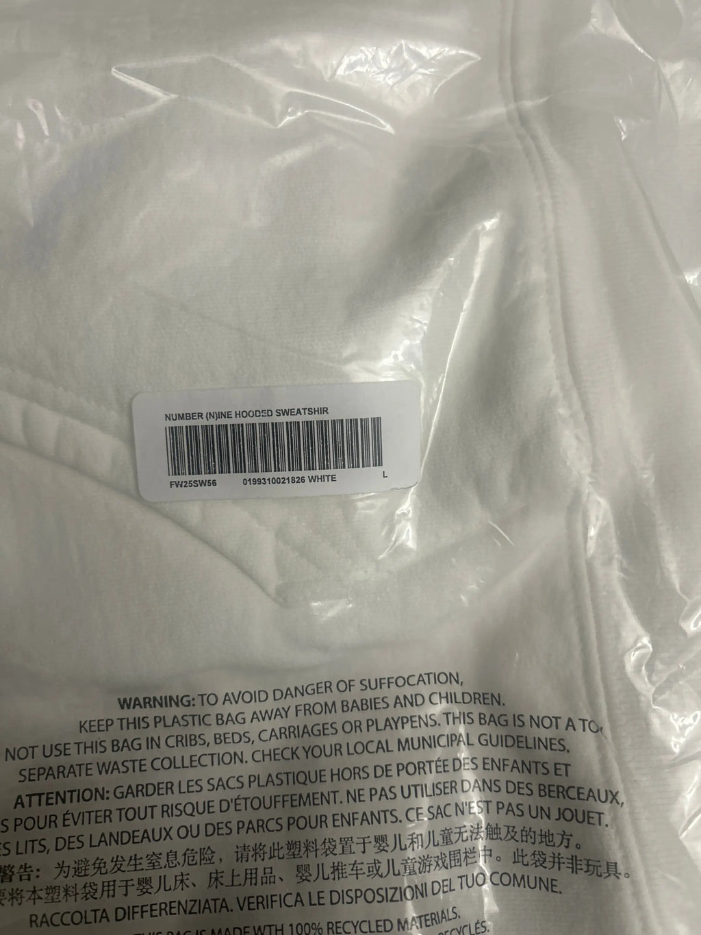 Supreme x Number (N)ine Hooded Sweatshirt White Large