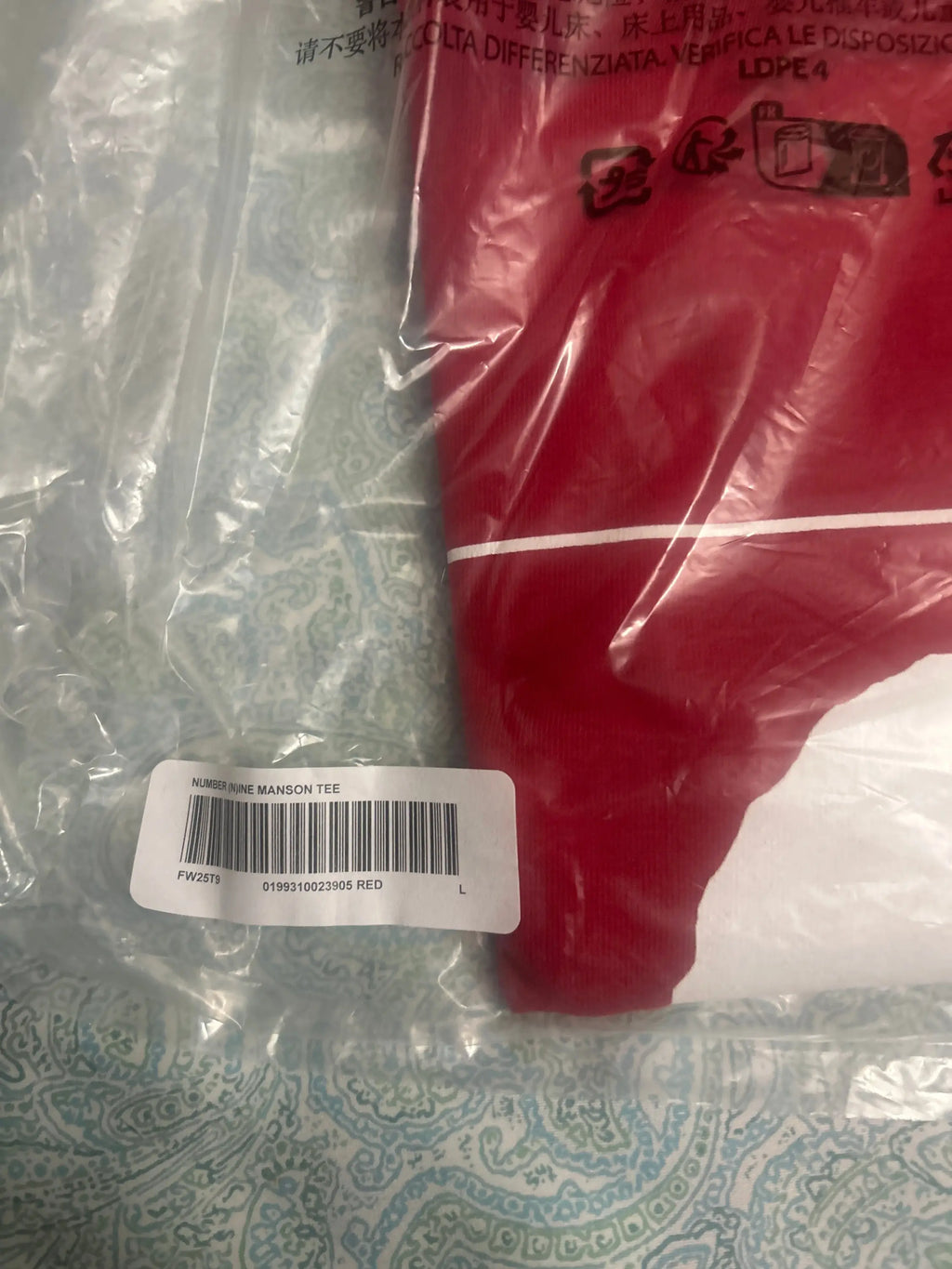 Supreme x Number (N)ine Manson Tee Red Large