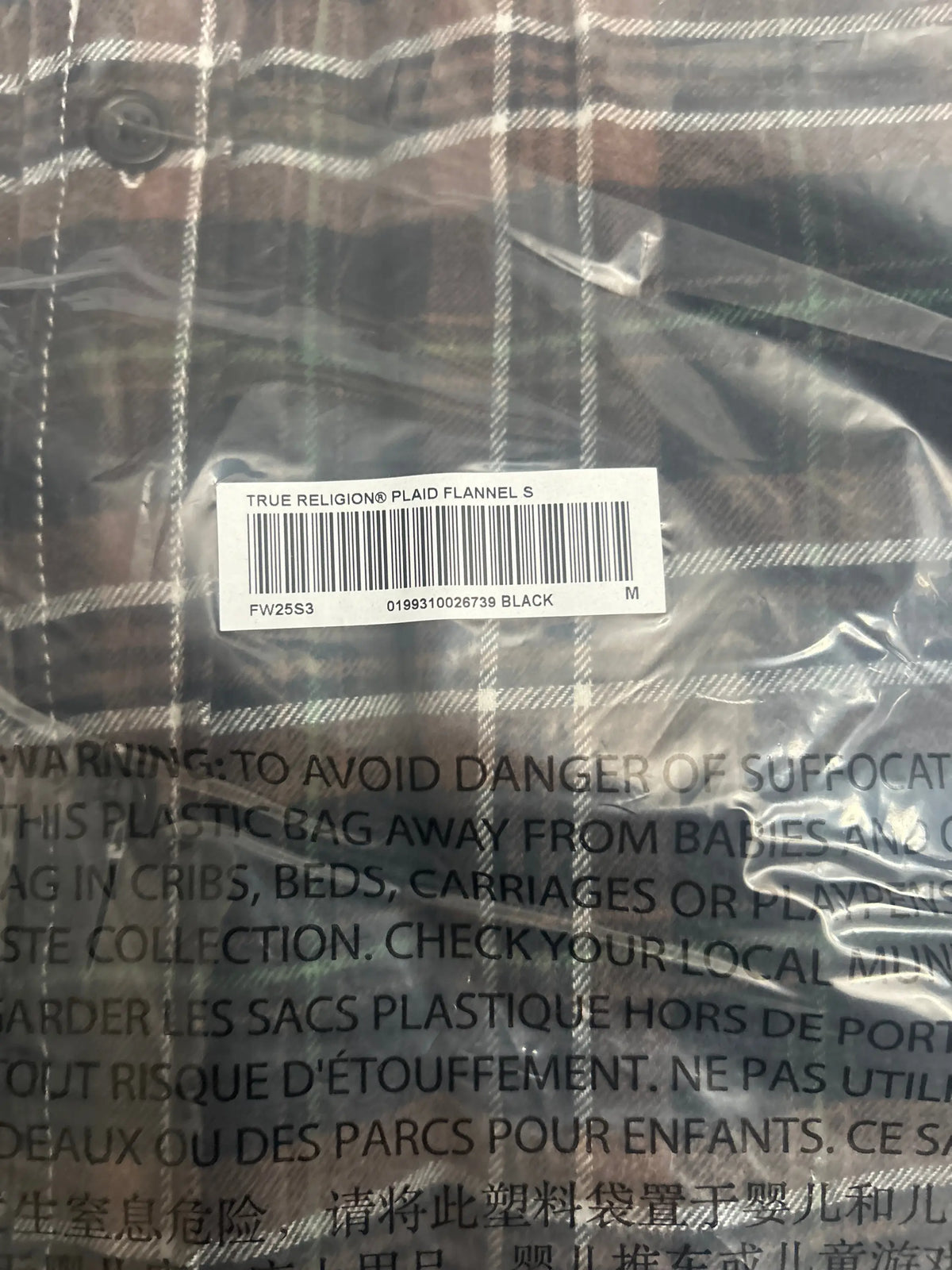Supreme x True Religion Quilted Lined Plaid Flannel Shirt Black