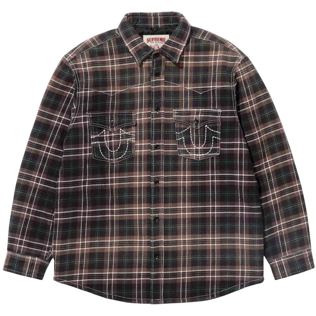 Supreme x True Religion Quilted Lined Plaid Flannel Shirt Black - M