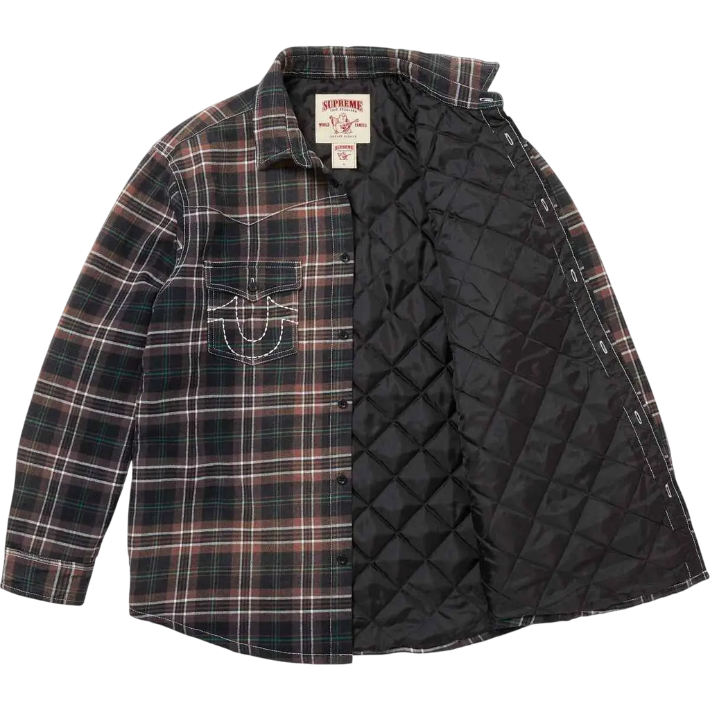 Supreme x True Religion Quilted Lined Plaid Flannel Shirt Black - M